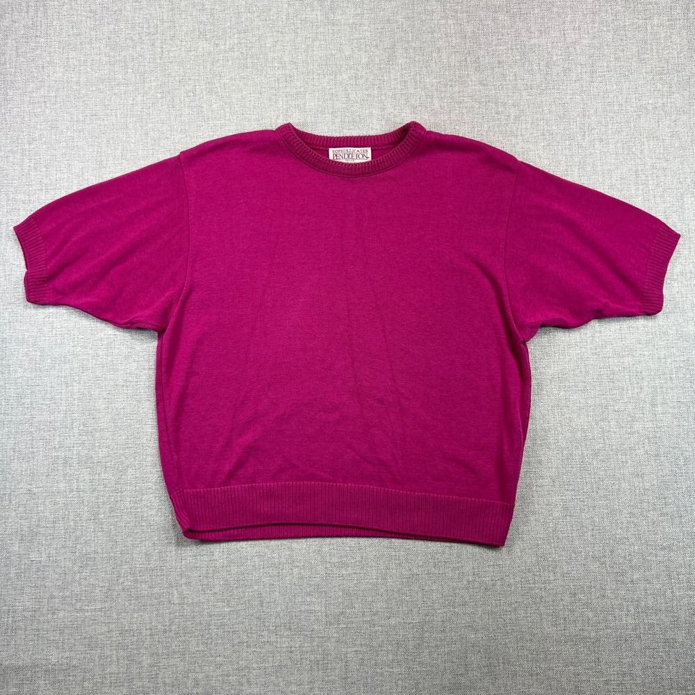 Vintage 90s Pendleton Classic Short Sleeve Sweater Women L Pink Cotton USA Made